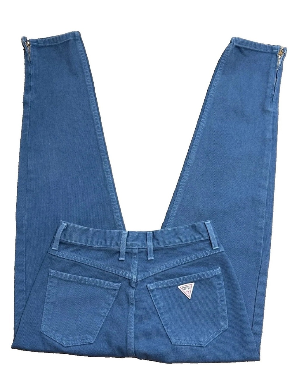 Vintage Guess Jeans Triangle Logo High Waist Tapered Zip Ankle Blue Size *28